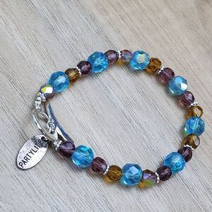 💜PartyLite Turquoise & Amber Crystal & Rhinestone Beaded Bracelet